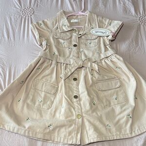 Nannette Cream Dress with Green Embroidery